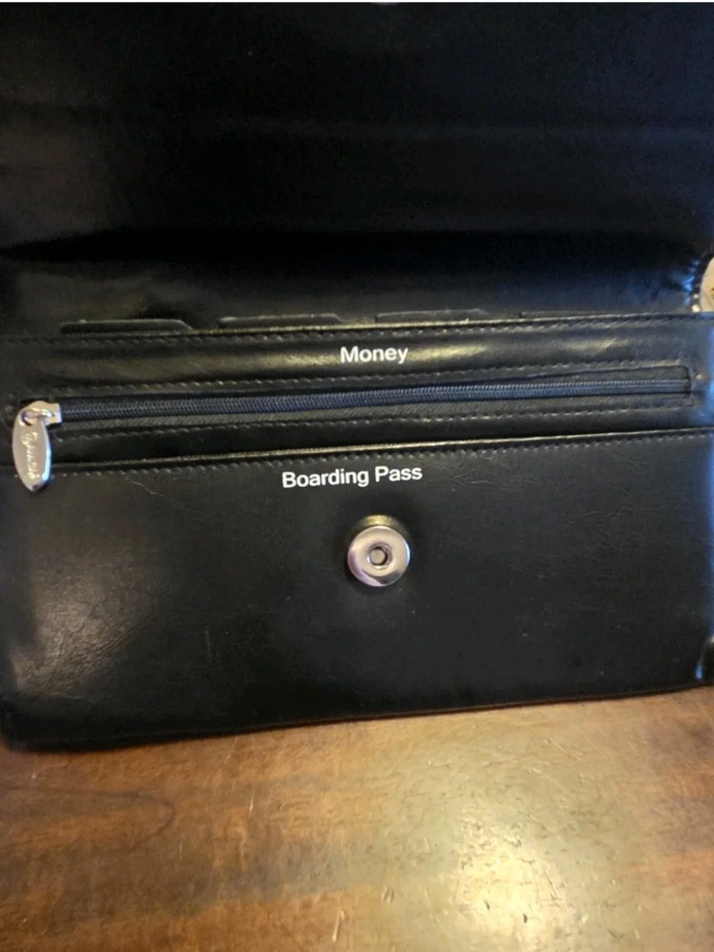 Black Passport-Stamp Print Clutch Travel Wallet